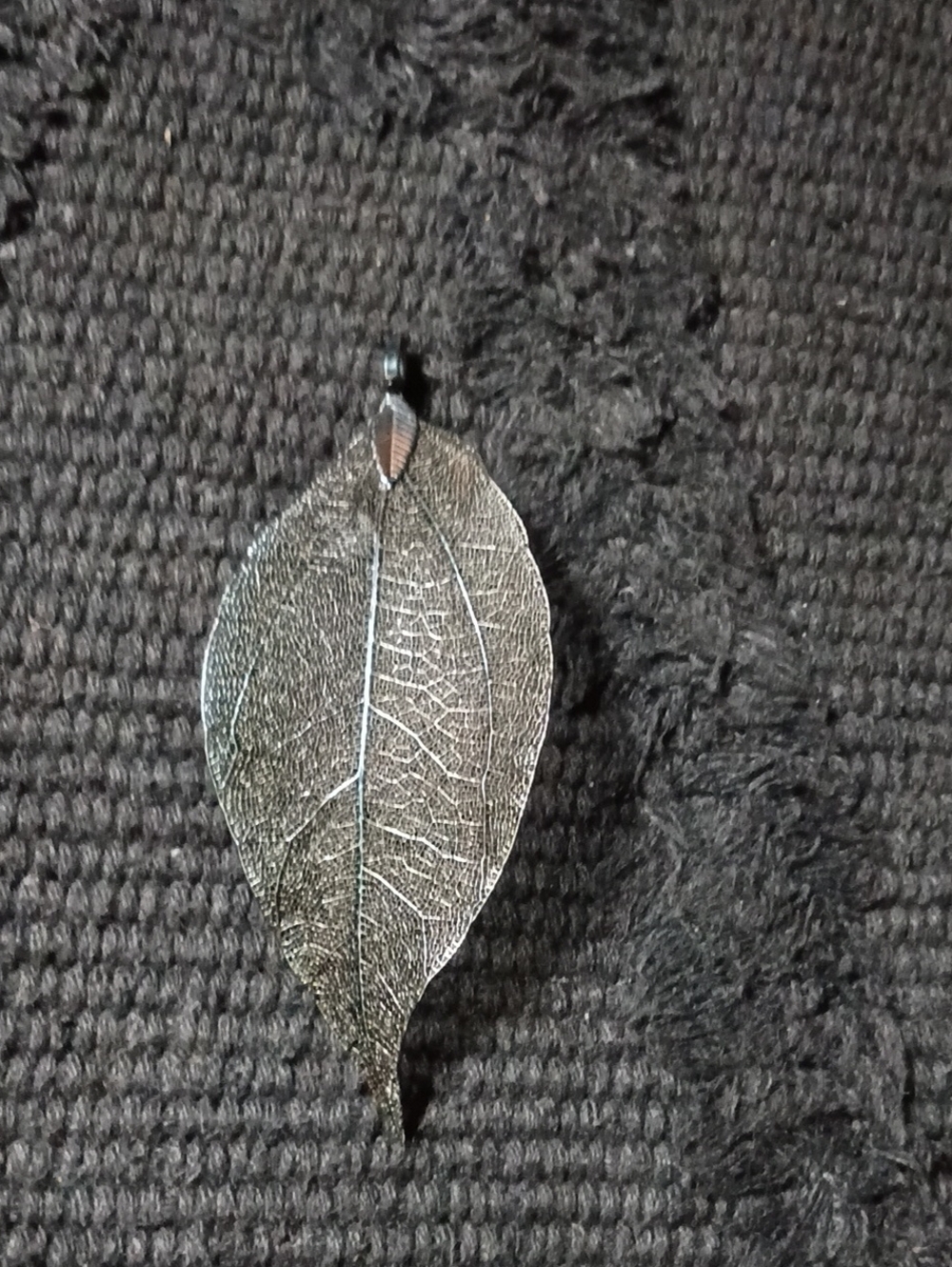 Delicate Leaf Skeleton Pendant in Metallic Silver Greyish Tone